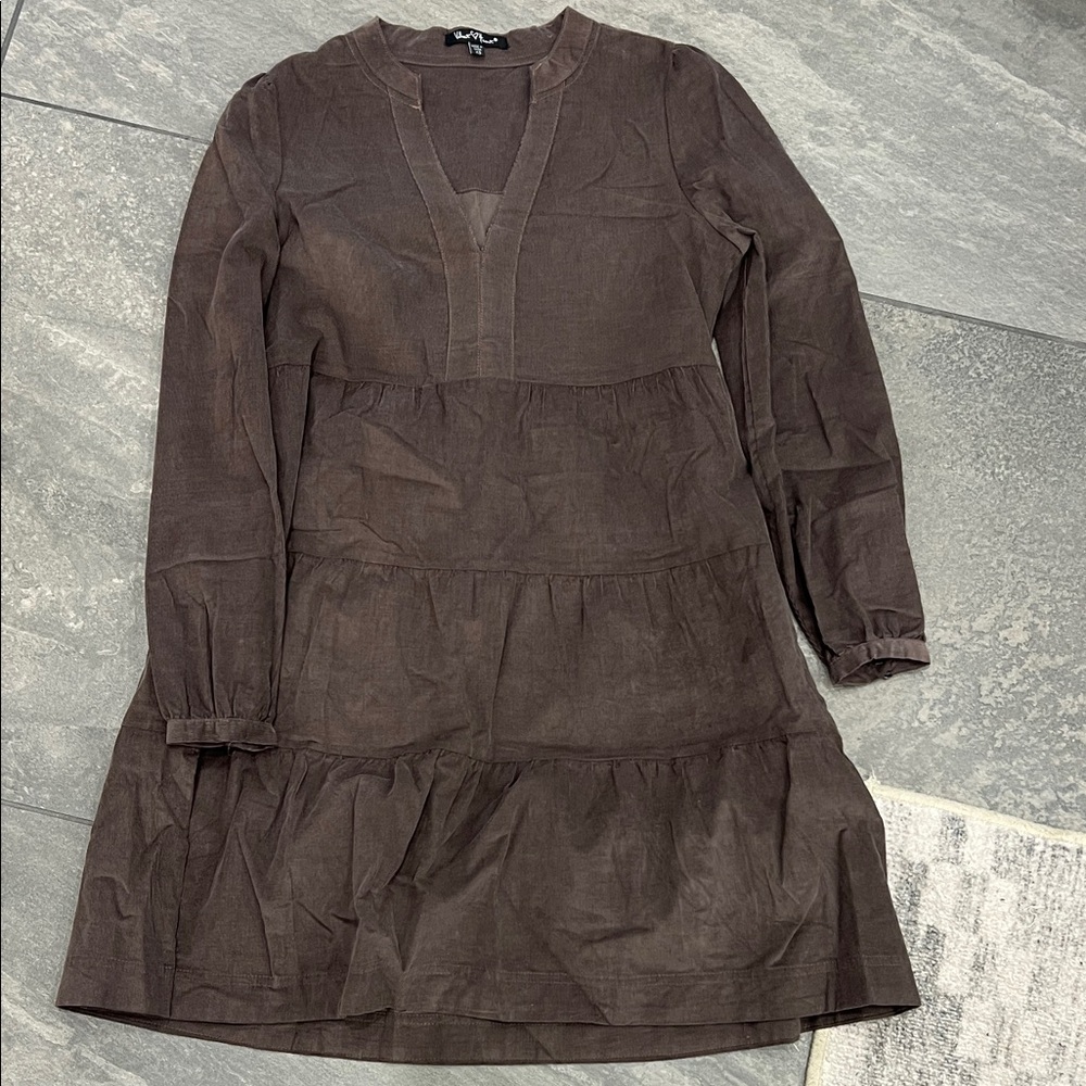 Velvet Heart Brown Long-Sleeve Tiered V-Neck Dress